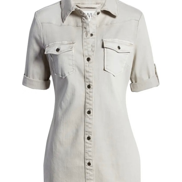 Wash Lab Denim Dress | Jean Style Short Sleeve Shirtdress - Picture 2 of 9